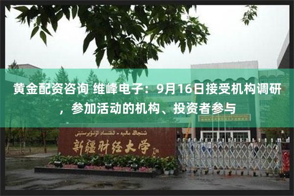 黄金配资咨询 维峰电子：9月16日接受机构调研，参加活动的机构、投资者参与
